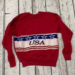 Vintage 1980s Red USA Crewneck American Pullover Jumper Sweatshirt